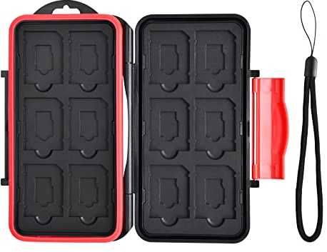 Speicherkartenhülle 12 Slots SD Karten Speicherkarte Sd-Karte Tasche für SD-Karten wasserdichte Anti-Schock mit Lanyard, Speicherkarten Tasche für 12 SDXC SDHC SD-Karten und 12 Micro SD-Karten