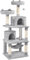Abician Arbre à Chat Multiniveau Tour d'escalade Griffoir pour Chat avec 2 Perchoirs et 2 Niches Poteaux en Sisal Lit hamac Boule pour Chats de Taille Moyennne 158 cm de Haut Gris Clair