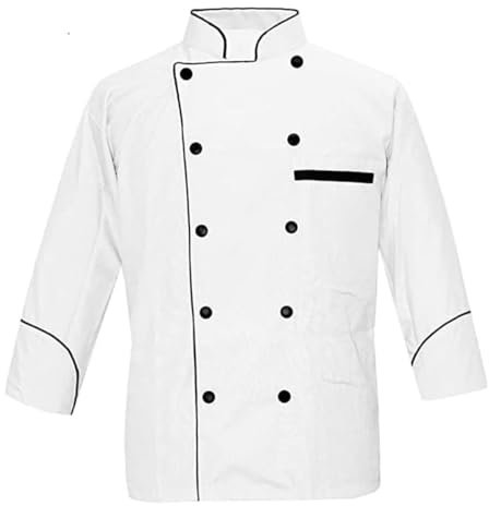 Mehrfarbige Herren-Kochjacke/leichter Kochmantel mit kontrastierender schwarzer Paspelierung (Größe, S-5XL), Weiß, M