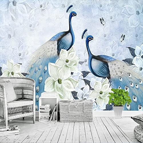 XAONUO Peacock 3D Wall Murals Wallpaper for Bedroom Peacock Animal Flower Waterproof Self-Adhesive Removable 400X280Cm Murals PVC Vinyl Dimensional 3D Wall Paper Tv Living Room Bedroom Decor