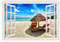 VFUNZA Leinwand Bilder Fensterblick Sommerferien Strandkorb 3D Gefälschte Fensteransicht Bild auf Leinwand Natur Landschaftsbild Druck auf Leinwand Wandbilder 50x75cm19.6x29.5in Ungerahmt