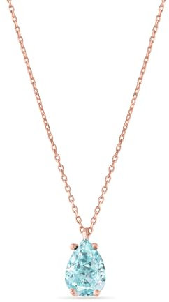 Einzelstück Halskette mit Tropfen Kristall Anhänger; 925 Sterling Silber, Rosegold, Gold (Azul Simple Rosegold)