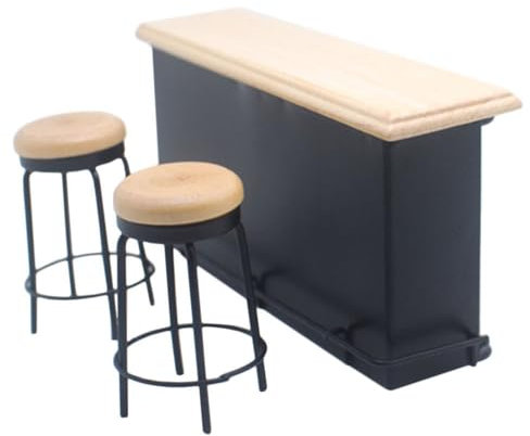 Totority 1 Set Puppenhaus Bar Mini Möbel Heimtextilien Barhocker Stühle Holzspielzeug Holzmöbel Miniatur Tisch Mini Modell Metall Holz Zähler Zubehör Mini Spielzeug Mini Spielzeug