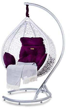 Luxus XXL Hängesessel Diamond Set weiß Inkl. Kissen, Hängestuhl Korb, Abdeckung, handgefertigten Halstuch