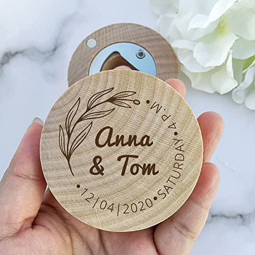CECE&COLE Custom Engraved Round Wooden Beer Bottle Opener - Personalised with Magnet Wooden Refrigerator Magnet Bottle Opener,Groomsmen Bottle Opener Wedding Favors for Kitchen Gathering Party,40pcs