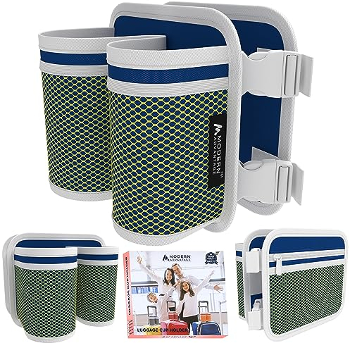 Luggage Cup Holder Suitcase Attachment: Universal Drink and Bottle Caddy for Portable Convenience - Airplane Carry-On Travel Accessories - Drink Carrier with Pockets for Free Hand Traveling
