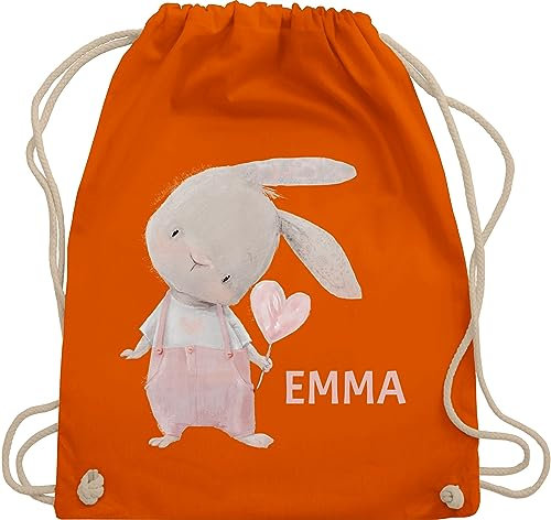 Turnbeutel Rucksack - Süßer Hase Mädchen mit Name personalisiert I Häschen I Rabbit I Langohr I Süße Hasen - Unisize - Orange - personalisierter beutel kinder geschenke kindergarten hasenmotiv