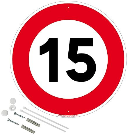 Panneau Limitation De Vitesse 15 Km/H Plastique Pvc 1 Mm - Diam. 300 Mm Signalisation Prépercée Avec Kit De Fixation Fabrication Française