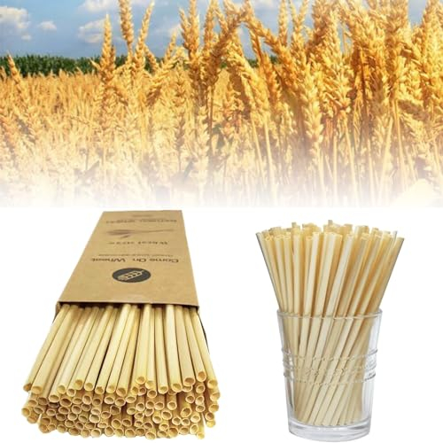 100 Pailles de blé bio de pailles écologiques pailles biodégradables respectueuses de l'environnement, 20cm/calibre 4 mm, pour les boissons dans les bars, les fêtes, la maison, cocktails