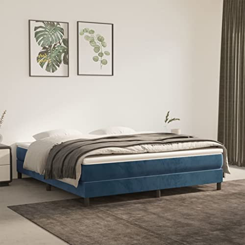 Hovothy Boxspringbett Samt 180x200 cm Stauraumbett Gepolsterter Plattformbettrahmen Einzelbett Ausziehbett für Schlafzimmer Gästezimmer Dunkelblau