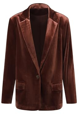 BALOU Damen Übergroßer, vollständig gefütterter, drapierter Samtblazer Blazer, braun, 40