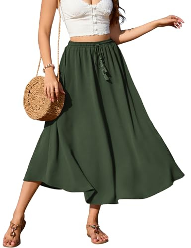 Zeagoo Jupe Femme Longue Elastique Élégante Taille Haute à Cordon Maxirock | Unie Casual de Temps Libre Mariage Cocktail Jupe
