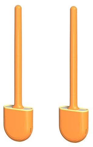 König Design Toilettenbürste, Klobürste Silikon WC Bürsten mit flexiblen Borsten, Toilettenbürste mit schnell trocknendem Halter Set für Badezimmer (Modern 2er Pack Orange)