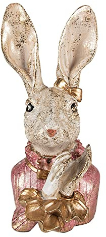 Clayre & Eef Figur Kaninchen 11x12x24 cm Beige Rosa Polyresin Wohnaccessoires
