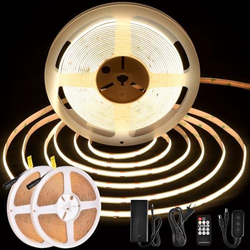 BERIXDEEP 2 * 10m COB LED Streifen, 384 LEDs/m Dotless LED Streifen mit Fernbedienung und Netzteil, CRI 92+, 8mm, DC24V Lichtband für Indirekte Beleuchtung, Innenbeleuchtung, Neutralweiß, 4000K, 20m