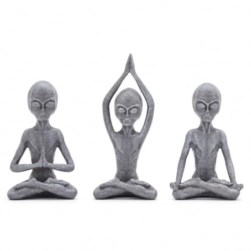 AMOIENSIS Alien-Statuen-Dekoration (3er-Set) Zen-Statue für Yoga, Meditation, Raumdekoration, skurrile Steinfarbe, Statue für Gartendekoration