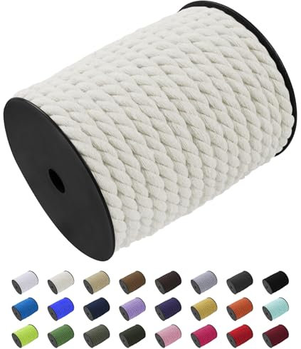 Uiopa Makramee Garn 10mm x 23m, Baumwollkordel Farbig Baumwollgarn Geflochten Baumwollseil, Natürliche Baumwollschnur für Wandbehang, Vorhang, Traumfänger, Hängepflanze, Deko (Natürlich)