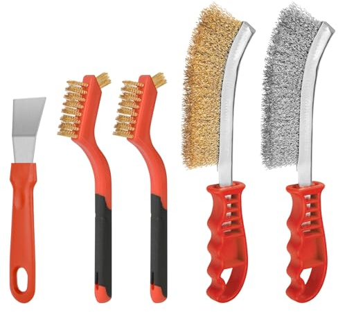 Flintronic 5 Pcs Cepillo de Alambre de latón, Mini cepillos de acero inoxidable, Cepillos de Alambre, Acero Inoxidable/latón/nailon, Para Limpiar Escoria de Soldadura, Suciedad Grasa, Óxido y Polvo