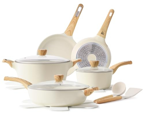 SENSARTE Set di pentole in ceramica antiaderente, 14 pezzi di pentole a induzione, non tossiche, salutari, antiaderenti, con set di padelle, PFAS PTFE PFOA PFOS gratuito