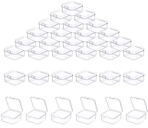 Prmape 50 Stück Aufbewahrungsbox mit Deckel Klein, 3.5 * 3.5 * 1.8cm Rechteckige Leere Mini-Aufbewahrungsbox, Kleine Klar Kunststoff Perlen Aufbewahrung Behälter Box für Bastelzubehör