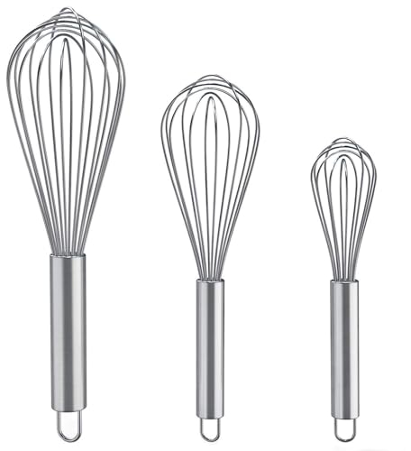 3 Stück Schneebesen Edelstahl，Rührbesen Enthält 21cm, 26cm, 29cm für Mischen, Rühren Von Teig, Eiern, Aufschäumen, Schlagen, Hohe Qualität Whisk für Esszimmer，Wohnküche, Silber
