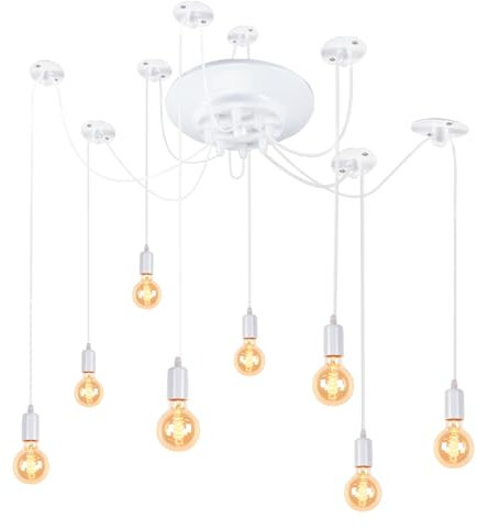 iDEGU Retro-Kronleuchter, Hängeleuchte, 8 Arme, Hängeleuchte, DIY, kreativ, Deckenleuchte, Spinnen-Stil, verstellbar, 150 cm, Vintage, Deckenlampe mit E27-Fassung für Restaurant (weiß, 8 Lichter)