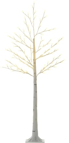 HOMCOM 150 cm LED Baum Birkenbaum 120 Warmweiß 3 Helligkeitsstufen Weiß | Weihnachtsbaum Weihnachtsdeko, Lichterbaum Dekobaum, für Party, Weihnachten, Geburtstag