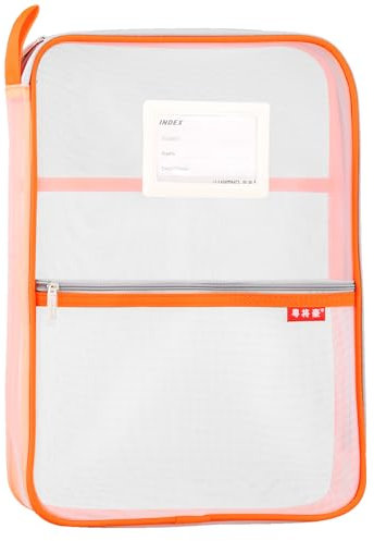 Netztasche Dokumententasche A4 Reißverschlusstasche Nylon Studenten Bürobedarf für Datei, Papier, Quittungen, Kosmetika, Orange