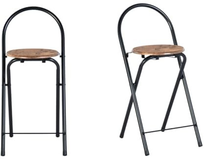 GOKHOMX Barhocker, faltbar, 2 Stück, Barhocker, faltbar, mit Rückenlehne, Barstuhl, Klapphocker, tragbar, für Bar, Küche, Balkon, Garten, Sitzhöhe 55,5 cm, Braun