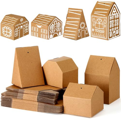 Sabary 100 Stück Weihnachts-Lebkuchenhaus-Kits, Papp-Haus, Basteln, Bulk-Haus-geformte Boxen, machen Sie ein Lebkuchen-Papphaus für Weihnachten, Familie, DIY-Dekorationen und Winterferien, 4 Stile