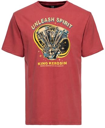 King Kerosin Herren Print Shirt T-Shirt Kurzarmshirt Rundhals Used Dick 200 G/m² V-Twin Motor Vintage Retro Waschung Unleash Spirit