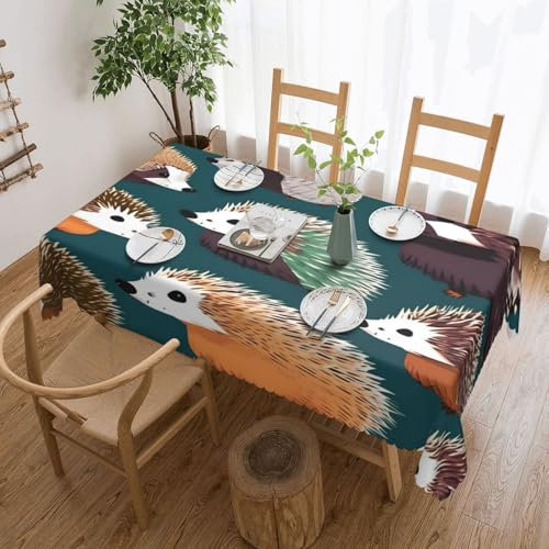 KoloQren Rechteckige Tischdecke mit vielen Igel-Aufdruck, dekorative Tischdecke, geeignet für den Innen- und Außenbereich