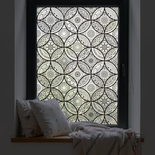 dktie Dekorfolie Glasmalerei Fensterfolie Sichtschuzfolie Milchglasfolie Kreise Statisch Haftend Privatsphäre Fensteraufkleber (Schlichtes Schwarz, 90 x 200 cm)