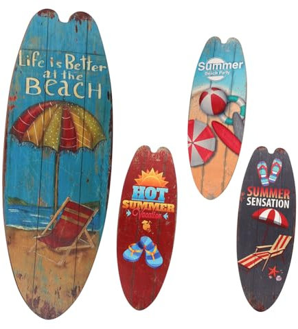 IMIKEYA 4er Set Vintage Surfboard Holzschild Sommerparty Dekoration Retro Wanddeko Für Strand Und Surf Themen Hängeschild Für Stilvolle Wohnräume Meeresmotiv
