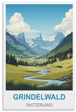 YNIEILUU Grindelwald Schweiz Vintage-Reiseposter, 30 x 45 cm, Leinwand-Kunstposter, Gemälde, Bilder, Wandkunstdrucke, Wanddekoration für Schlafzimmer