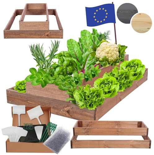 MODO24 Hochbeet Holz, Blumenkasten, Gartenbeet, 18x60x80cm, Braun | Robustes Kräuterbeet & Pflanzbeet aus Kiefernholz, Dekoratives Blumenbeet & Gartenbeet für Garten, Balkon & Terrasse