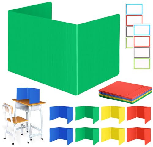 8 Stück Faltbare Sichtschutz Trennwände für Schreibtisch, Tragbare U-Förmige Tischtrennwände mit Etiketten, Ideal für Schule, Büro und Bibliothek, Mehrfarbig und Langlebig (42.5 x 35 x 33.3 cm)