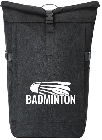 Huuraa Kurierrucksack Badminton Federball 30-44 Liter Black Melange Fairtrade Rolltop Rucksack Geschenkidee