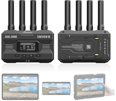 Accsoon CineView HE Video Transmission System, Wireless Transmitter and Receiver, UVC Out for Live Streaming, 1080p60 0.06s Latency 1200ft, 4 Devices Monitoring, Compatible with CineView 2 SDI/SE