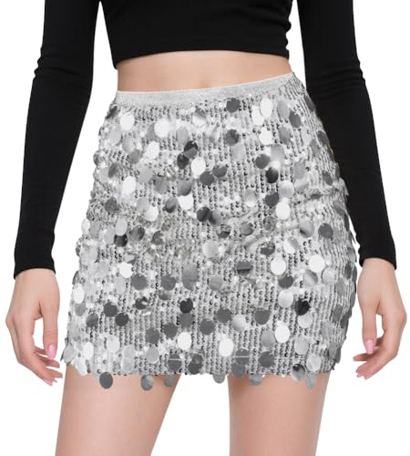 AOOSU Paillettenrock für Damen Glitzer Rock Sexy Taille Hüftrock Pailletten Minirock Elastische, Bleistiftrock Sequin Skirt GlitzerSkirt Partyrock Clubrock für Party Karneval Silvester