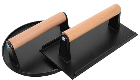 VANZACK 2 pièces Presse à Burger Fonte Lourde avec Manche Bois Moules Ronds et Rectangulaires pour Steaks et Burgers Outil Polyvalent pour Grillades Barbecue