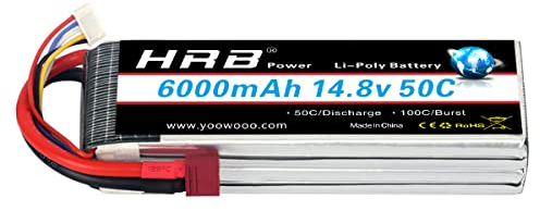 HRB RC Batterie Lipo 4S 50C 14,8V 6000mAh T Lipo Pack Batterie pour modélisme RC Car Heli Bâche Boat Truck FPV Voiture hélicoptère Avion Toys (Deans T Plug)