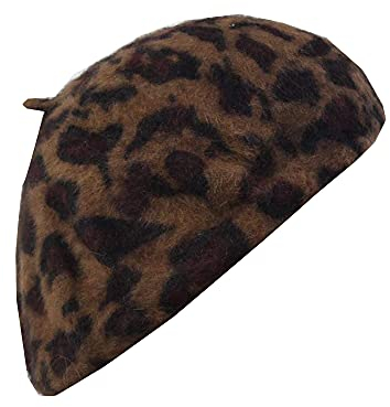YAKEFJ Damen Vintage Wollmütze im französischen Stil mit Leopardenmuster und warmer Wintermütze
