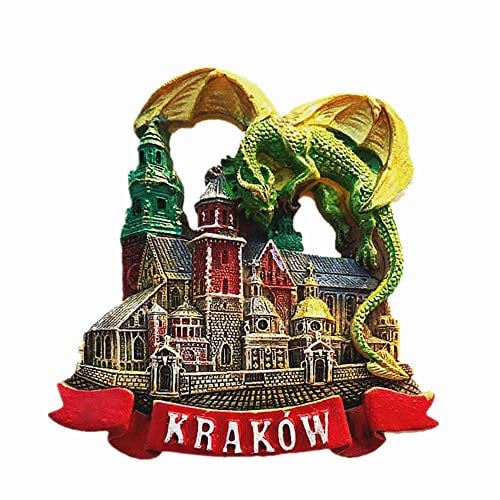 Green Dragon of Krakow Poland 3D Fridge Magnet Travel Souvenir Gift,Home & kitchen Decoration Magnetic Sticker Krakow Poland Refrigerator Magnet Collection
