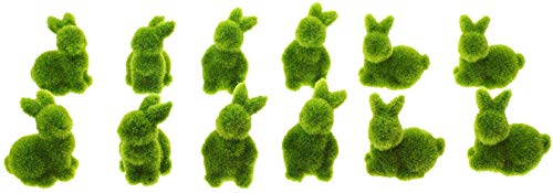 Dekoleidenschaft 12 Mini-Hasen Moos grün, Osterhase, 5 cm hoch, Osterdeko, Tischdeko, Minihasen, Häschenfigur zum Basteln, Hasenfigur, Figurenset Ostern, Frühlingsdeko