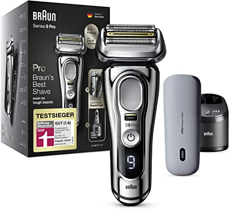 Braun Series 9 Pro Premium Rasierer Herren, Scherkopf, Elektrorasierer & Trimmer, PowerCase, Reinigungsstation, 60 Min Laufzeit, 9476cc, chrom