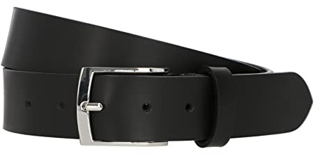Gusti Echt Leder Gürtel - Kaj Ledergürtel mit silbernen Schnalle Belt Businessgürtel Arbeitsgürtel Schlicht Damen Herren Schwarz 110cm