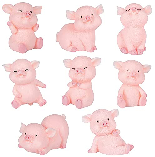 MEZHEN Glücksschweinchen Figuren Rosa Schweinchen Tortendeko Schwein Kuchen Deko Figur Harz Ornamente Gartendeko Kuchendeko Handwerk Kindergeburtstag Party 8 Stück