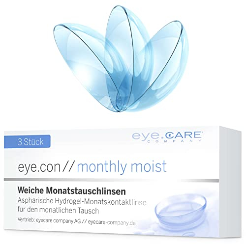 Eye.Con Monthly Moist weiche Monatslinsen – 3 Hydrogel Kontaktlinsen mit Stärke für empfindliche Augen. Contact Lenses mit 55% Wassergehalt BC 8.6mm, DIA 14.3mm (-3.25, 8.6, Millimeter, -3.25)