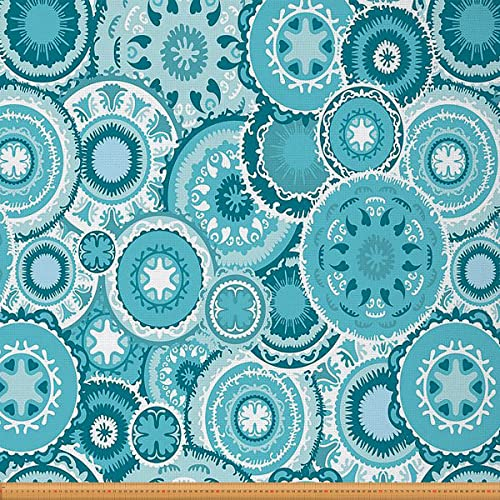 Boho Blumenstoff Meterware Mandala Blumen Polsterstoff für Stühle Runder Blatt Dekostoff Geometrisches Muster Draussen Stoff Traditioneller DIY Kunststoff Blau 276 x 150 (HxB)